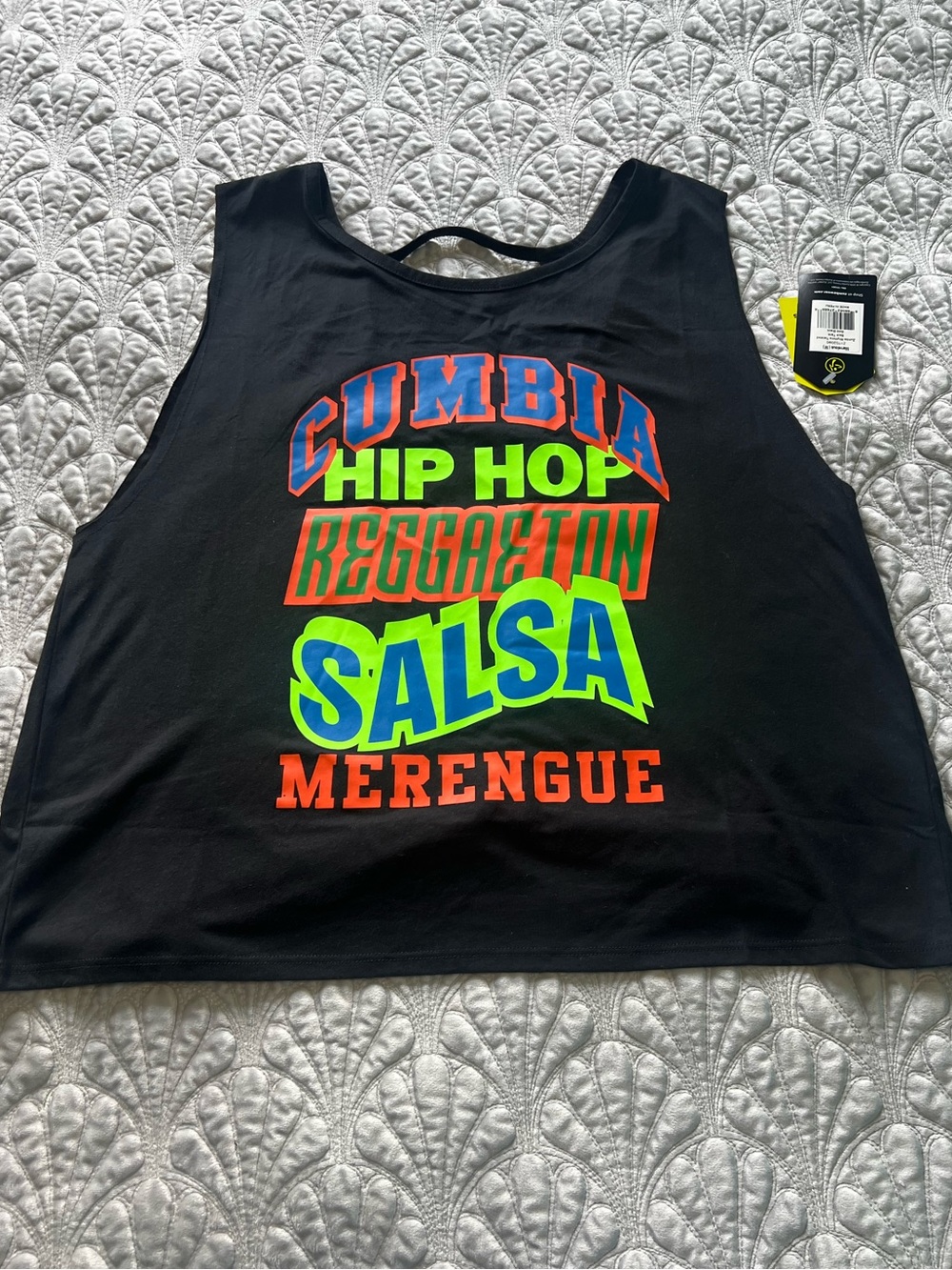 Zumba Fitness Zumba Rhythms Twisted Back Tank in Black Bright Graphic Medium NwT